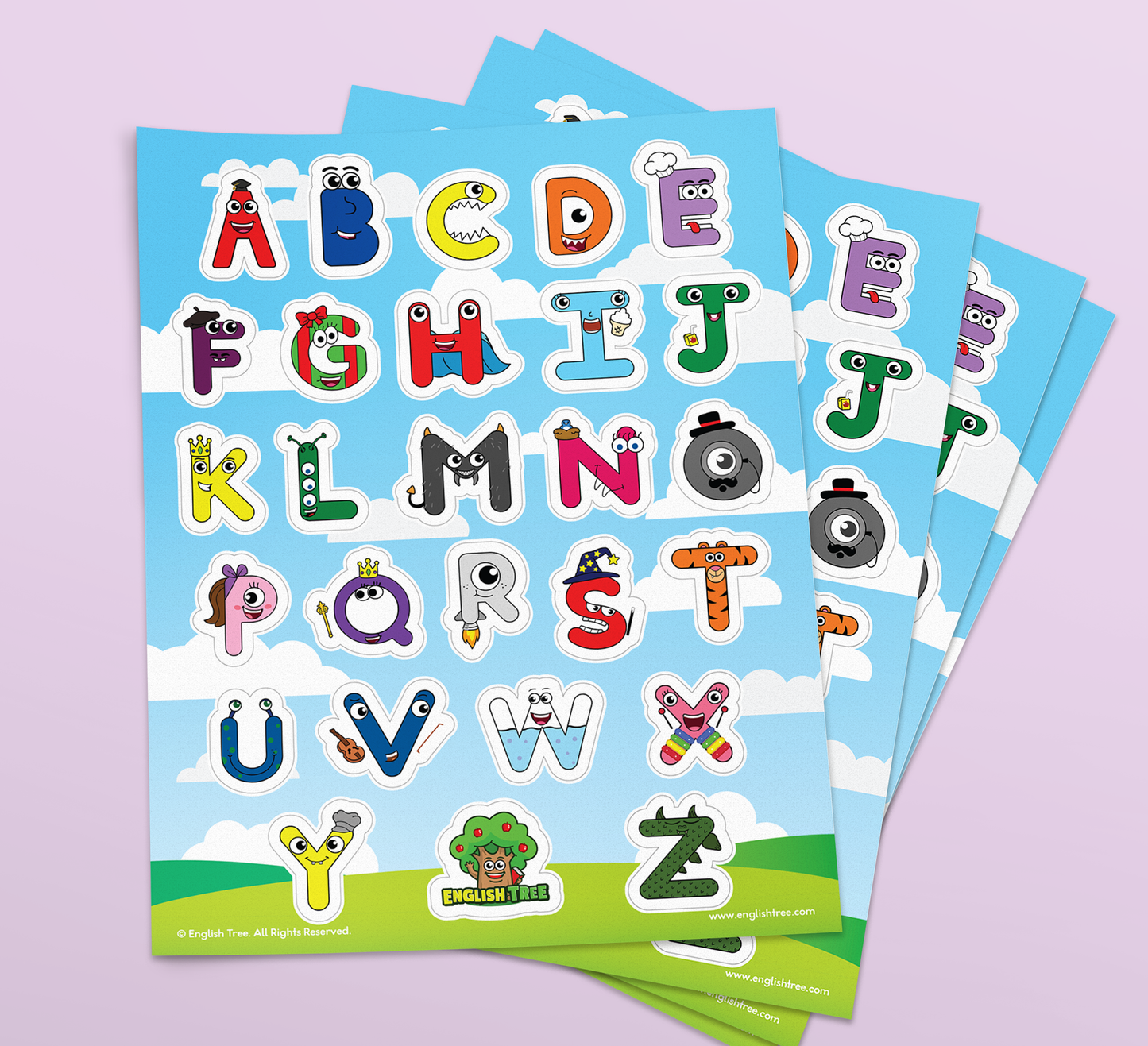 English Tree Alphabet Buds Premium Uppercase Vinyl Stickers