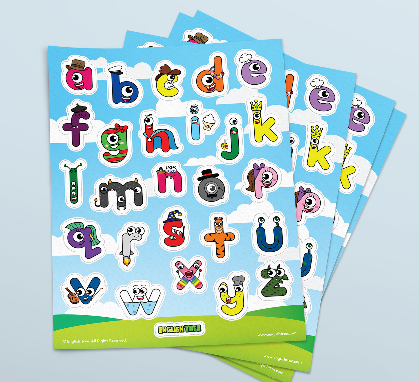 English Tree Alphabet Buds Premium Lowercase Vinyl Stickers